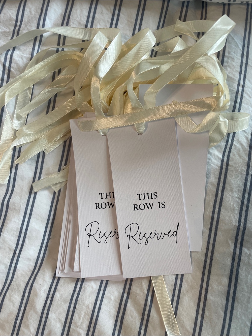 21 Reserved Row Ribbon Tags - Cream Satin Ribbons